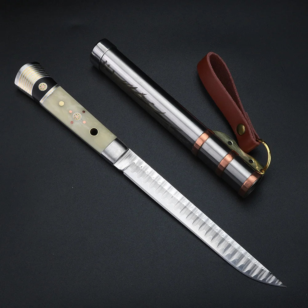XUAN FENG Damascus Steel Fruit Knife – Wooden Handle & Sheath Damascus Kitchen Knife Axl