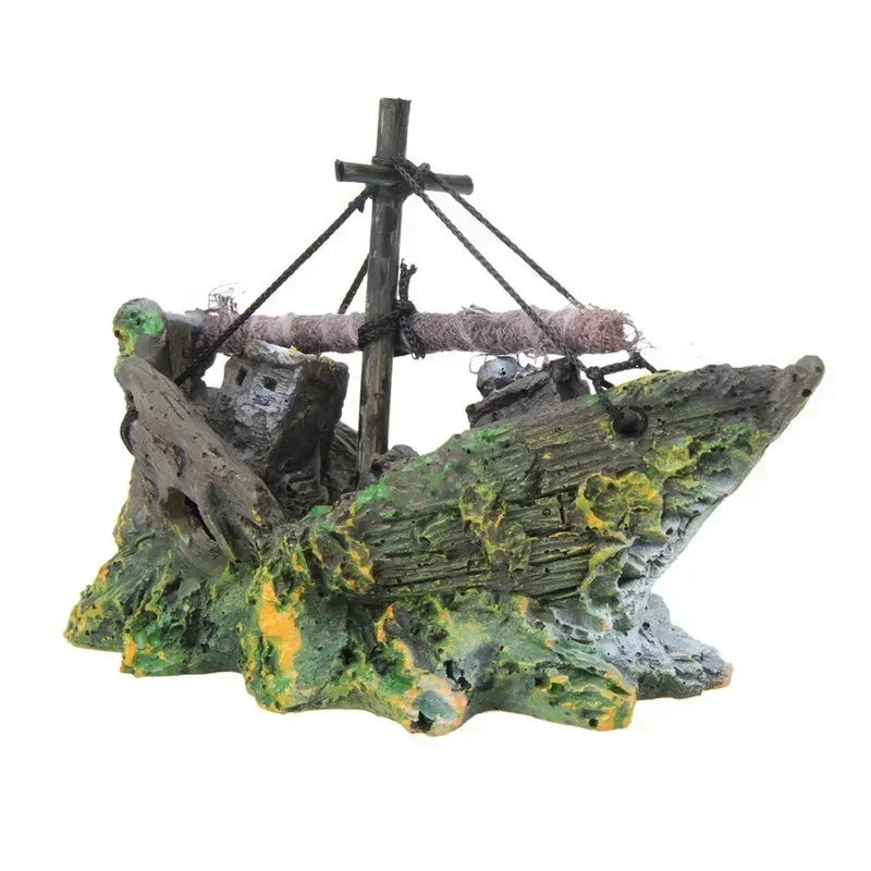 Pirate Sunken Ship Resin Fish Tank Ornament | Aquarium Decor Aquarium Ornament Axl WHITE 13x5x11CM