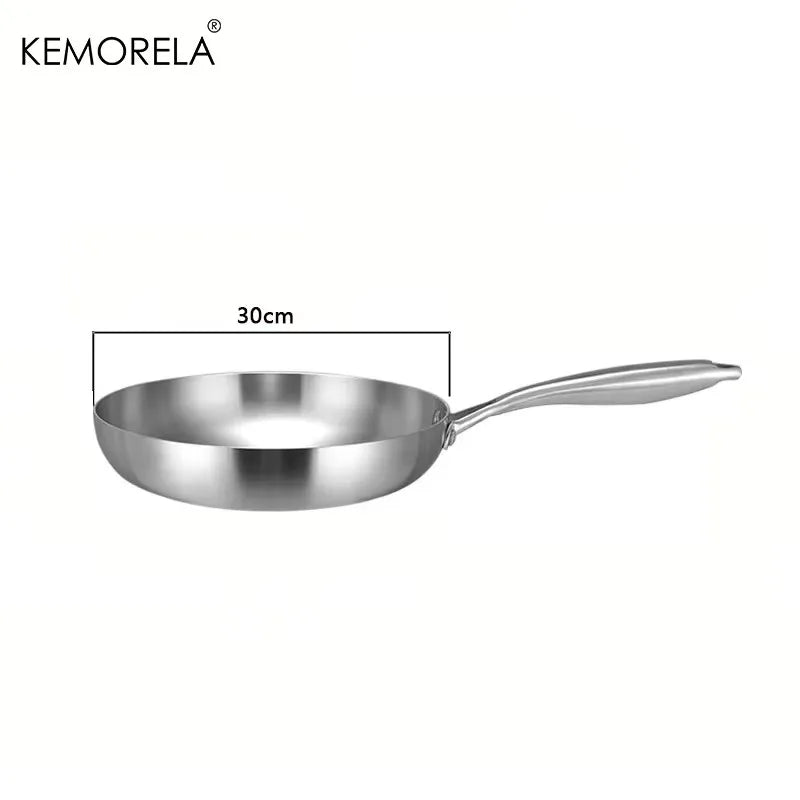 KEMORELA 304 Stainless Steel Uncoated Frying Pan | Gas & Induction Stainless Steel Frying Pan Axl 30cm