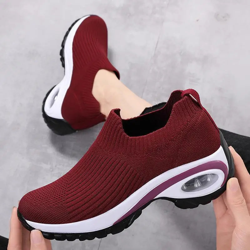 Women's Wedge Platform Sneakers – Breathable Slip-On Shoes Wedge Platform Sneakers Axl wine red 42