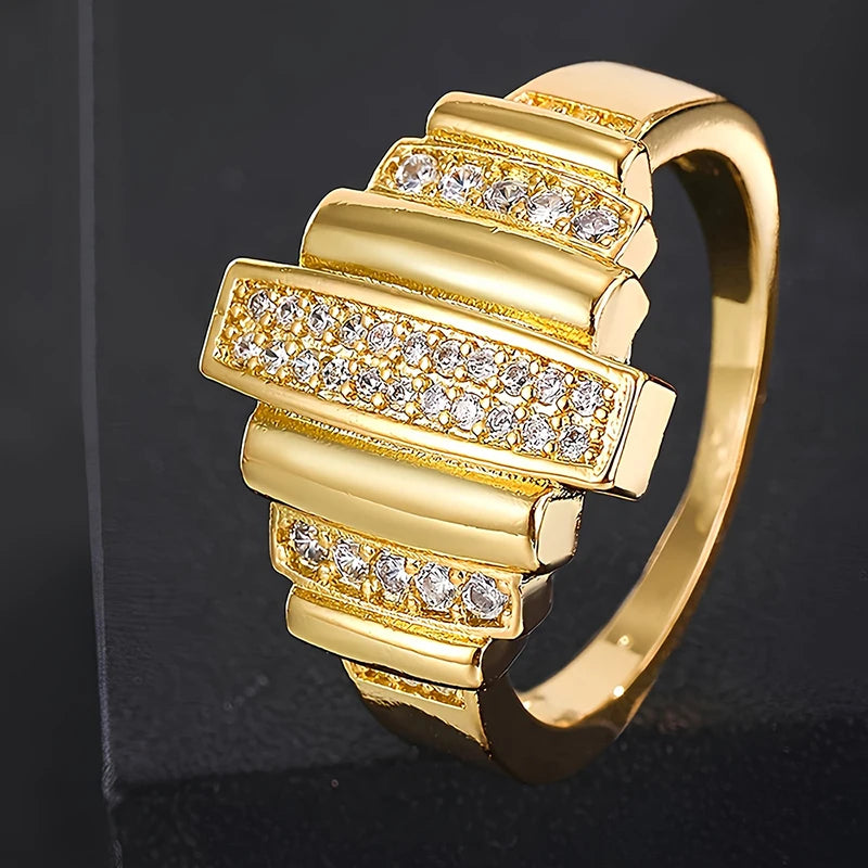 Huitan Geometric CZ Ring – Dazzling Cubic Zirconia Women's Ring Fashion Ring Axl