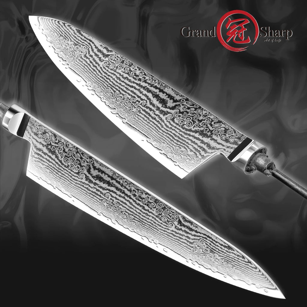 67-Layer Damascus Chef Knife Blade S35VN Steel – DIY No Handle Damascus Knife Blade Axl