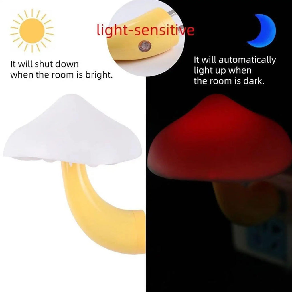 LED Mushroom Night Light 7-Color Auto Sensor Plug-In Lamp LED Night Light Axl