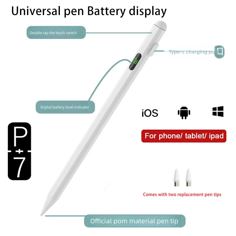 P+7 Universal Stylus Pen with Battery Display for iPad & Android Tablet Stylus Pen Axl
