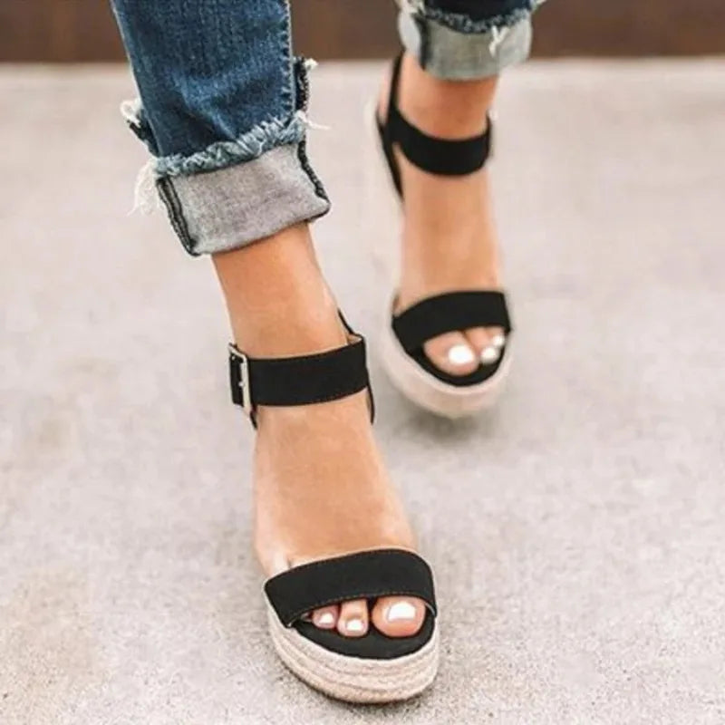 Women's Platform Wedge Sandals – Peep Toe Buckle Strap Platform Wedge Sandals Axl