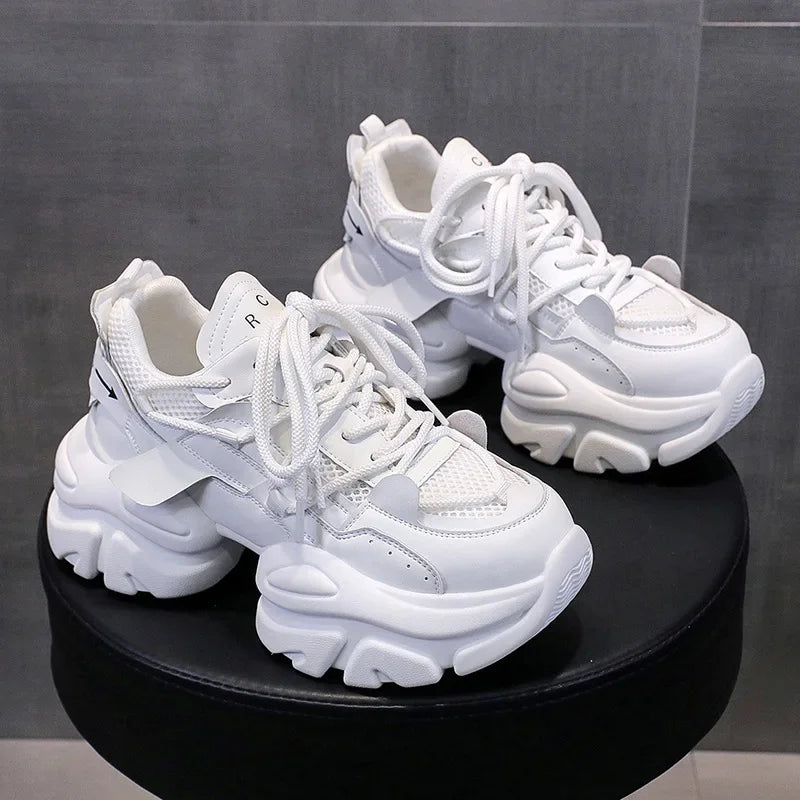 Women's Chunky Platform Sneakers – PU Leather Dad Shoes Platform Sneakers Axl
