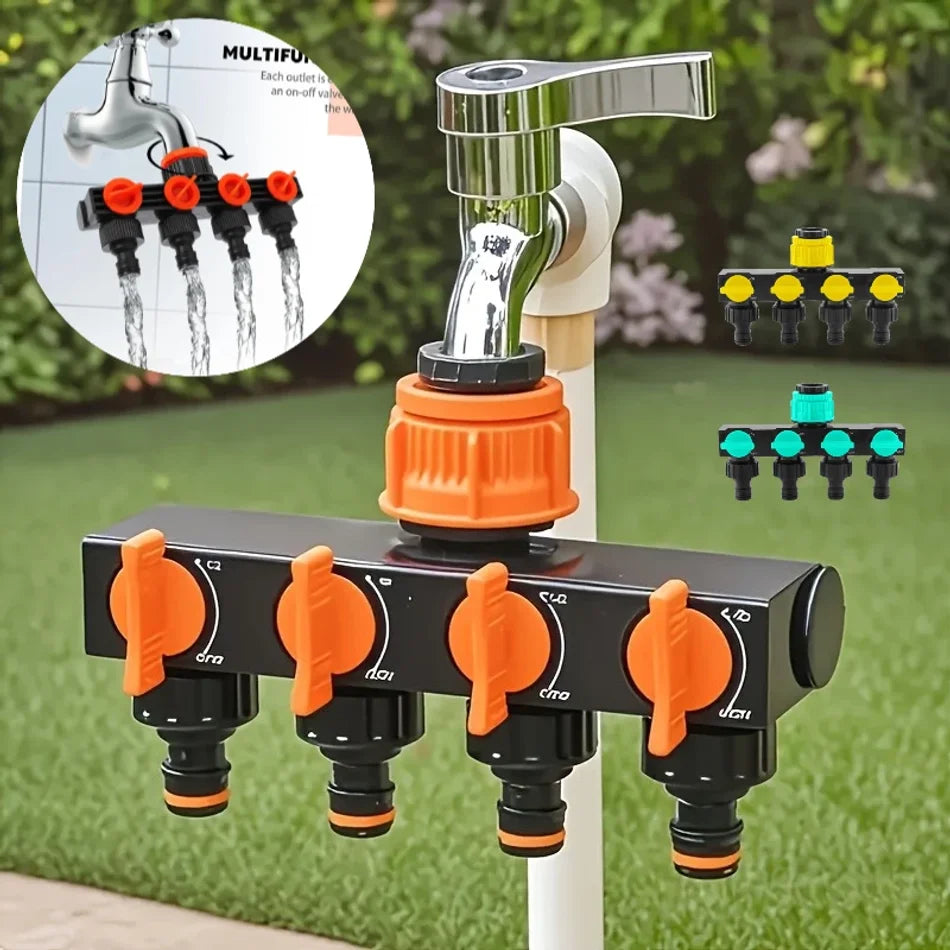 4-Way Garden Hose Splitter – Faucet Diverter with 4 Valves Hose Faucet Splitter Axl