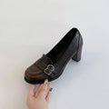 Women's Vintage Mary Jane Pumps – Thick Square Heel Slip-On Mary Jane Pumps Axl Brown antiquing 35