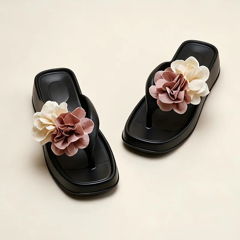 Women's Floral Platform Sandals – Thick Sole Beach Slides Platform Sandals Axl