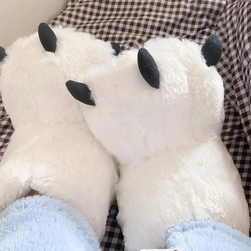 Lorilury Bear Paw Plush Slippers – Warm Winter Indoor Shoes Plush Indoor Slippers Axl