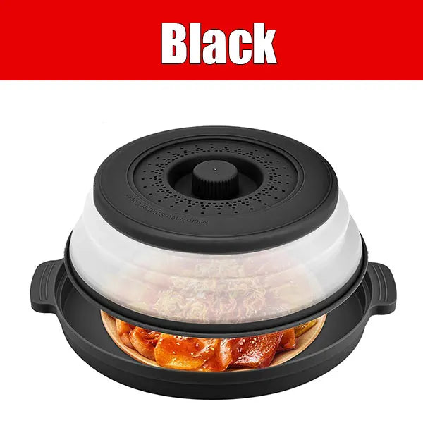 Collapsible Silicone Microwave Splatter Cover with Tray | BPA-Free Microwave Splatter Cover Axl Black