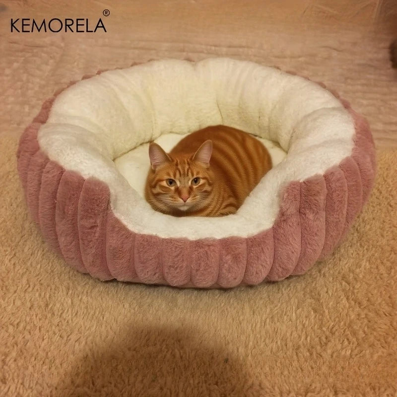 KEMORELA Jumbo Plush Cat & Dog Bed – Washable Sofa with Backrest Plush Pet Bed Axl Pink M