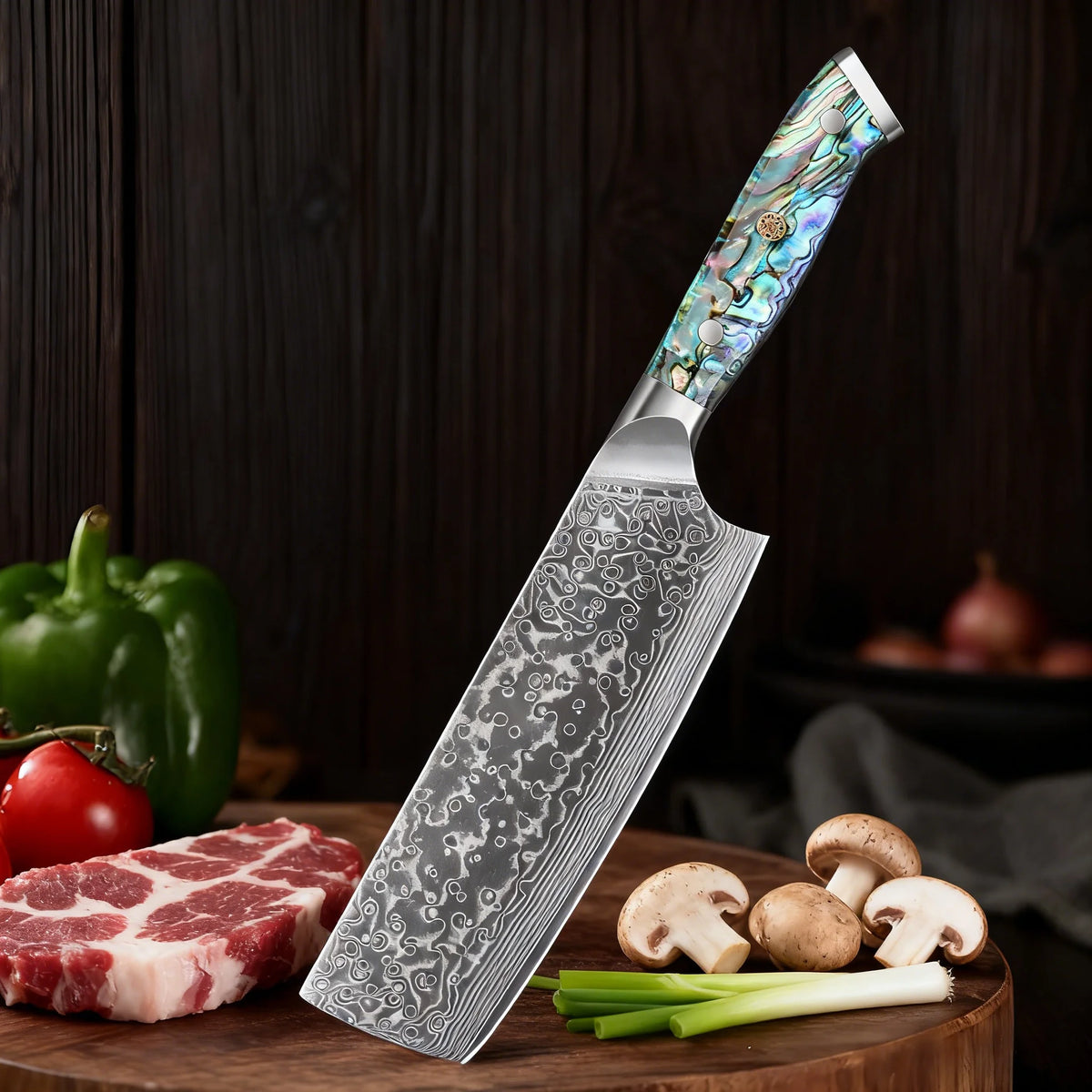 67-Layer Damascus Steel Nakiri Kitchen Knife – Sharp & Durable Damascus Kitchen Knife Axl