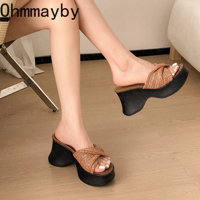 Women's Woven Platform Wedge Sandals – Open Toe Slides Platform Wedge Sandals Axl