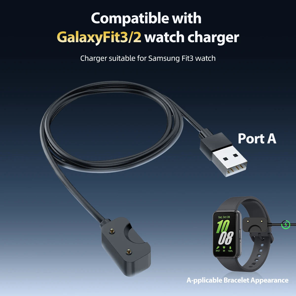 USB-C Charging Dock Cable for Samsung Galaxy Fit 3 R390 Smartband Charging Cable Axl