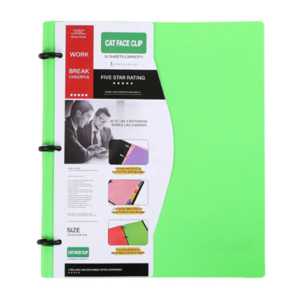 3-Ring Waterproof Loose-Leaf Binder Folder + 200 Lined Sheets Loose-Leaf Binder Axl Only Green Shell A