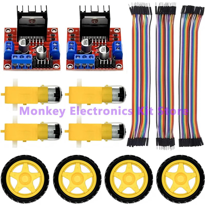 L298N Motor Driver Kit – Motors, Wheels & Dupont Lines Motor Driver Kit Axl 4motor without Box