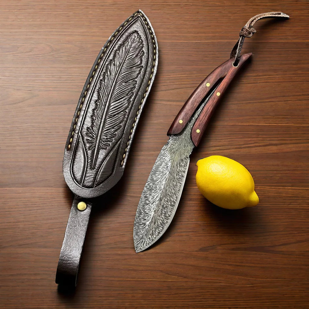 Feather Pattern Kitchen Knife with Sheath – Stainless Steel Kitchen Knife Axl