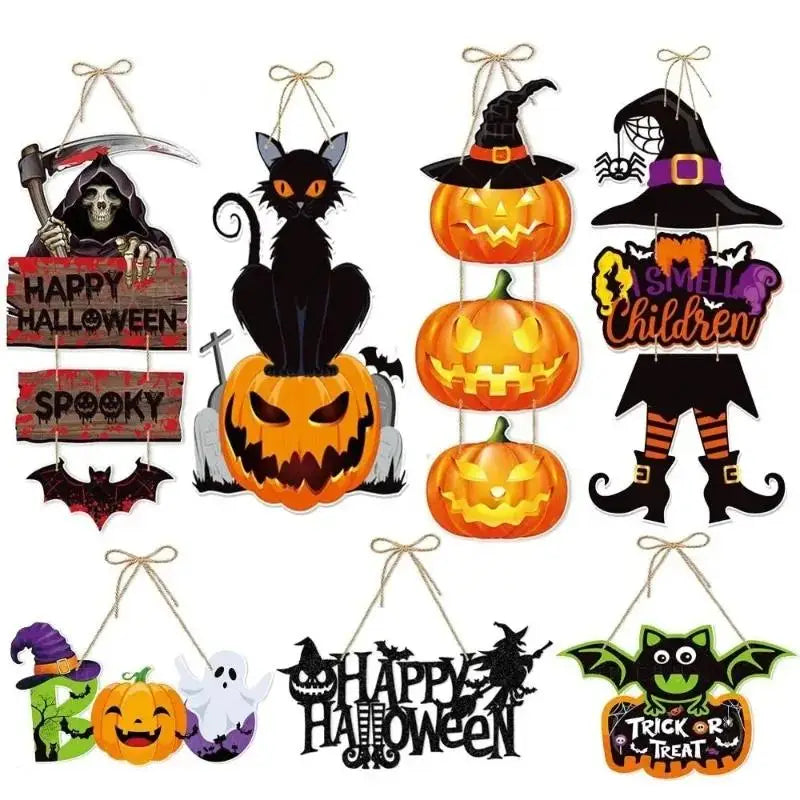 Halloween Hanging Door Sign – Ghost Pumpkin Witch Bat Decor Halloween Door Sign Axl