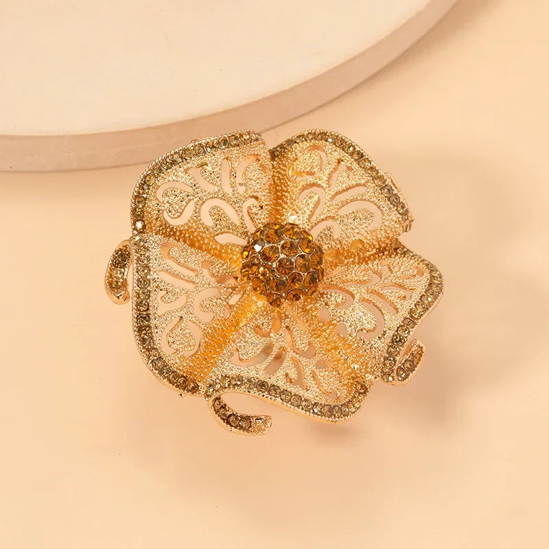 Luxury Flower Zircon Adjustable Ring – Gold Hollow Statement Fashion Statement Ring Axl 6 as shown
