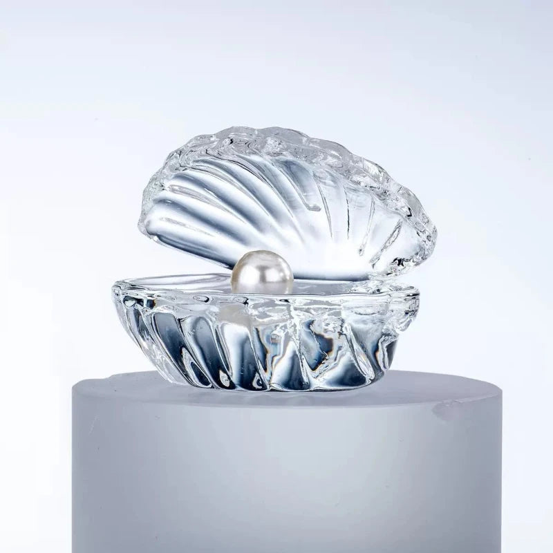 Shell Pearl Crystal Glass Figurine | Modern Art Tabletop Decor Glass Figurine Axl Transparent