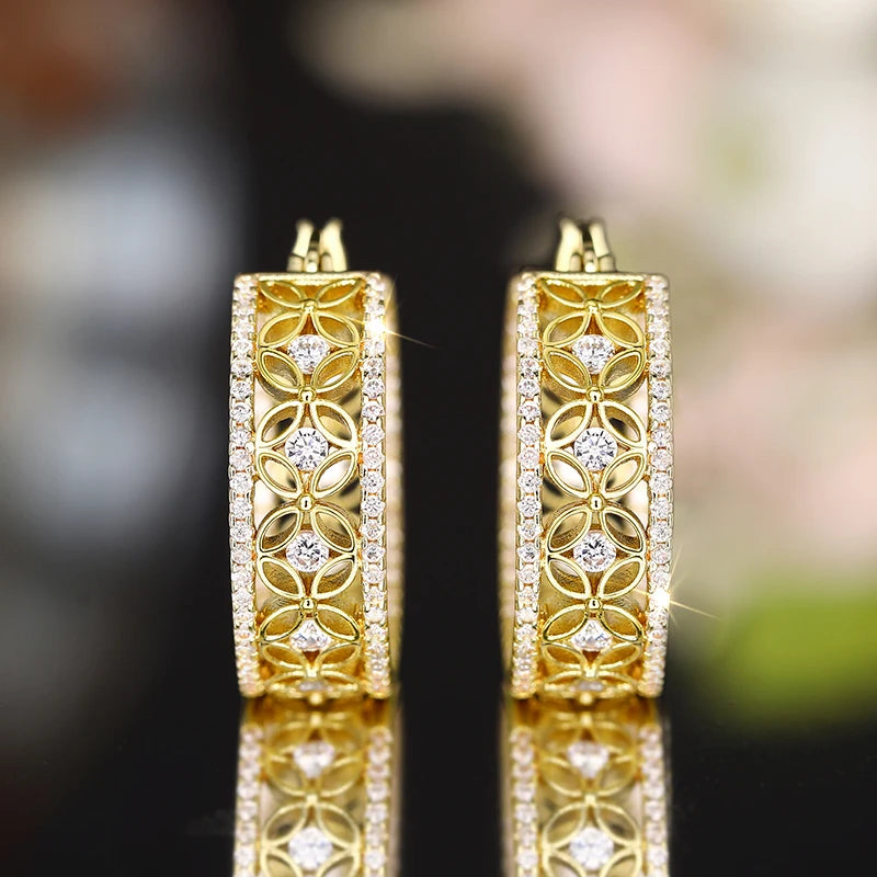 Huitan Gold CZ Hollow Flower Hoop Earrings | Bridal Jewelry Hoop Earrings Axl