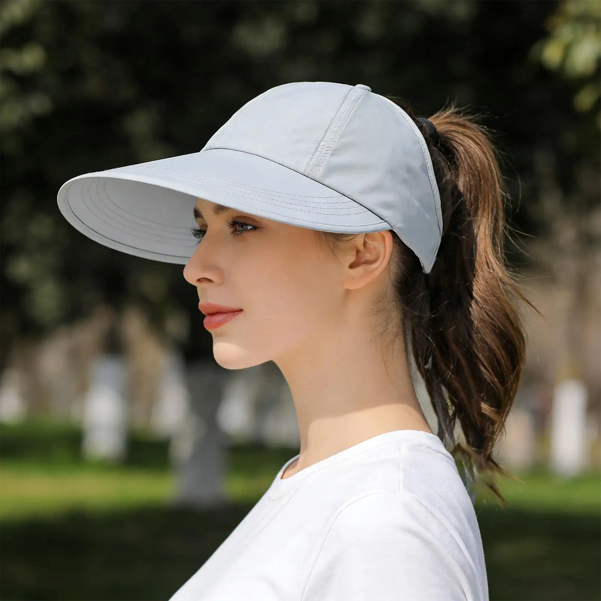 Women's Wide Brim UV Sun Hat – Open-Top Ponytail Visor Women's Sun Visor Hat Axl
