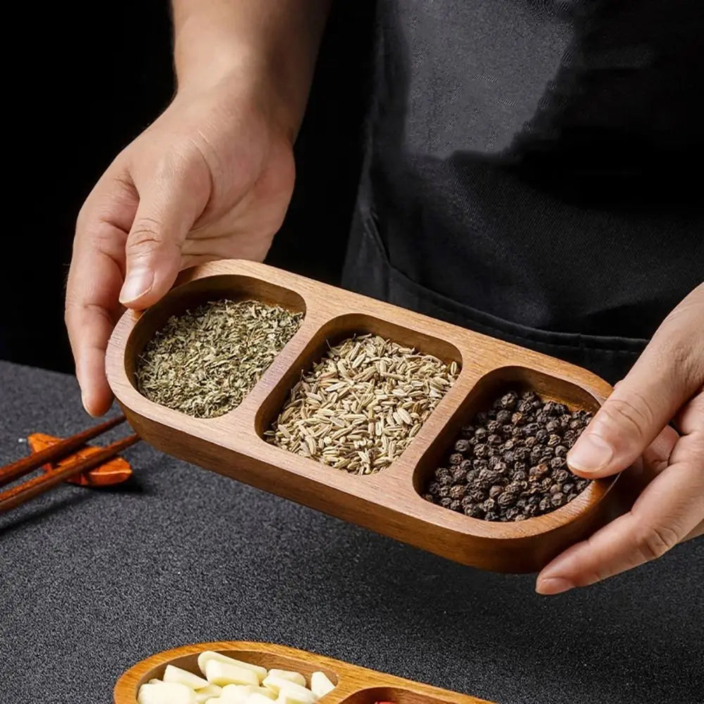 Solid Wood Serving Tray – 2/3/4 Grid Retro Seasoning Dish Wooden Serving Tray Axl