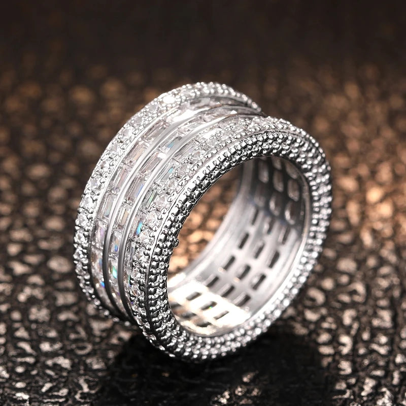 Huitan Cubic Zirconia Pave Wedding Band Ring – Women's Silver Wedding Band Ring Axl