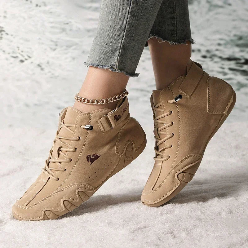 Women's Microfiber Ankle Boots – Breathable Lace-Up Flat Shoes Women's Ankle Boots Axl