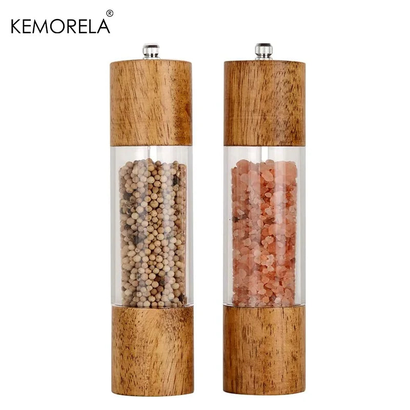 KEMORELA Acrylic & Wood Salt and Pepper Grinder Set Salt & Pepper Mill Axl