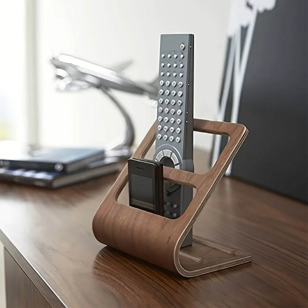 Wooden Remote Control Holder – 2-Slot No-Assembly Desk Caddy Desktop Remote Organizer Axl