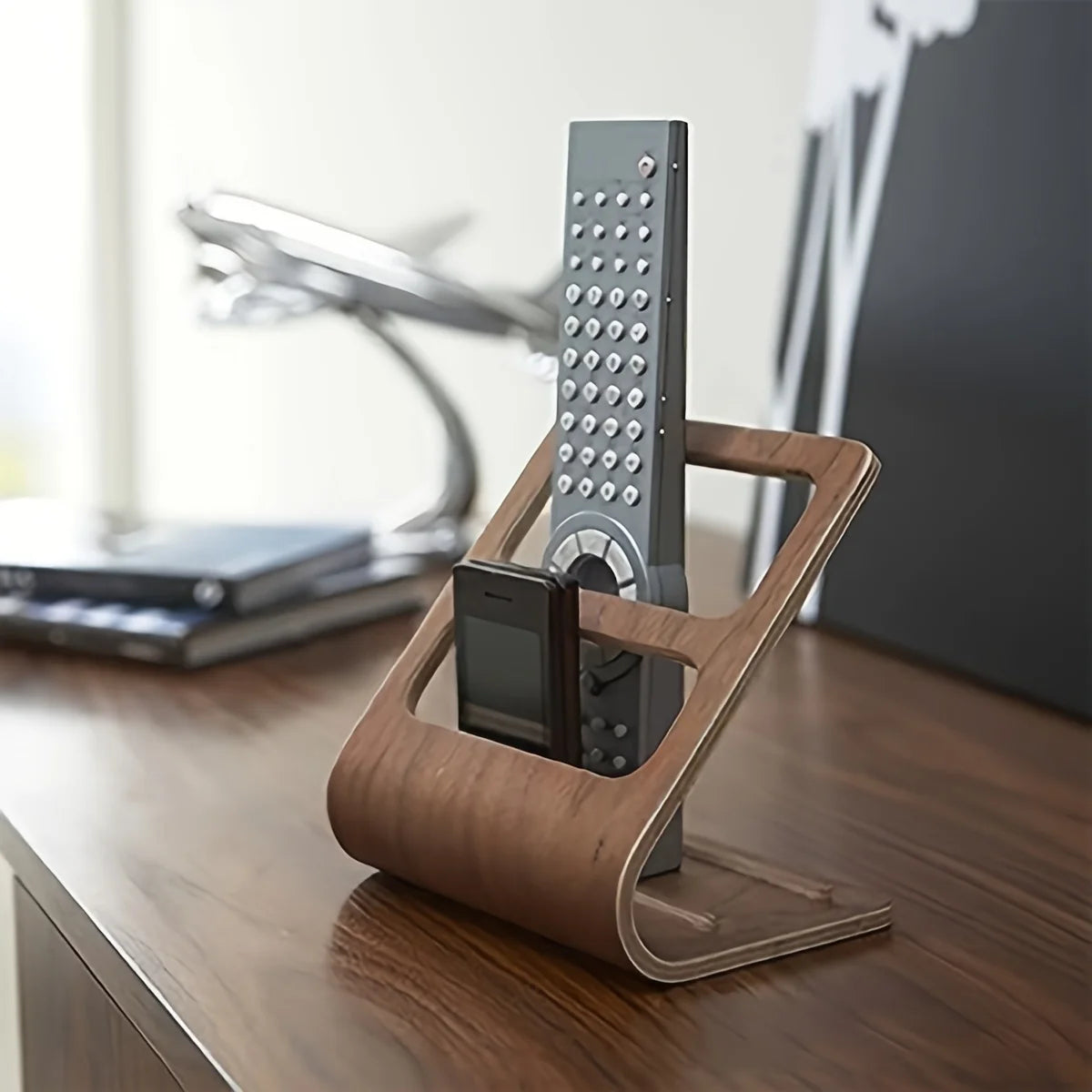 Wooden Remote Control Holder – 2-Slot No-Assembly Desk Caddy Desktop Remote Organizer Axl