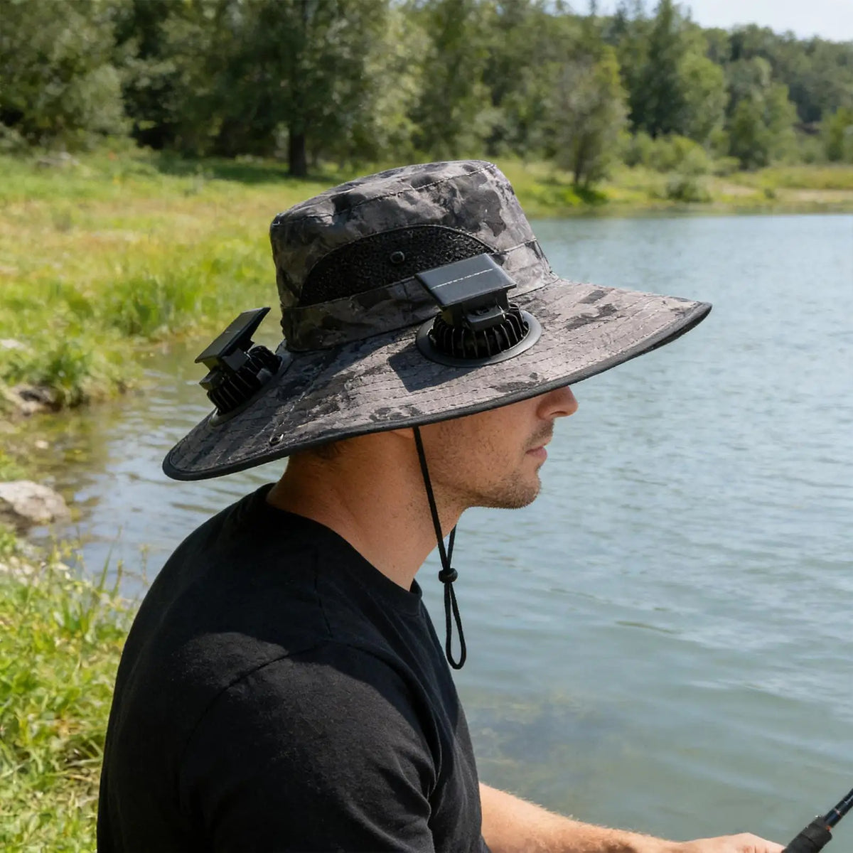 Solar Fan Hat – 4-Fan UV Wide Brim Fisherman Hat USB Charge Solar Fan Hat Axl