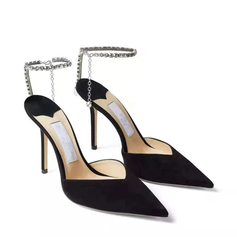 Crystal Chain High Heel Sandals – Luxury Diamond Stiletto High Heel Sandals Axl