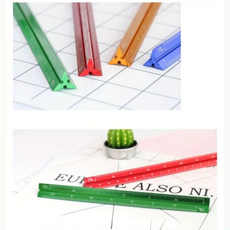 2-Pack 15cm Aluminum Triangular Scale Ruler – Metal Drafting Set Triangular Scale Ruler Axl