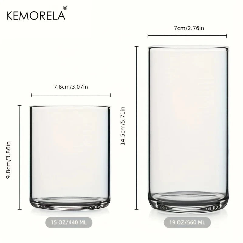 KEMORELA Transparent Glass Cups – Set of 1 or 4 | Drinkware Glass Drinkware Set Axl