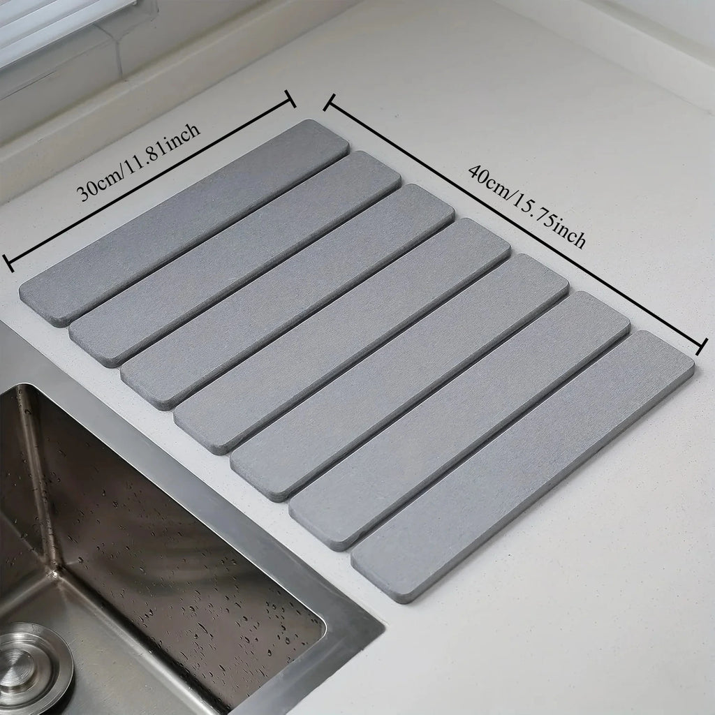 Diatomaceous Earth Bath & Kitchen Drying Mat | Foldable Stone Mat Diatomite Bath Mat Axl Gray-S-1pc