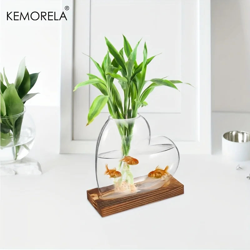Hydroponic Glass Vase with Wooden Stand – Indoor Plant Propagation Hydroponic Plant Vase Axl