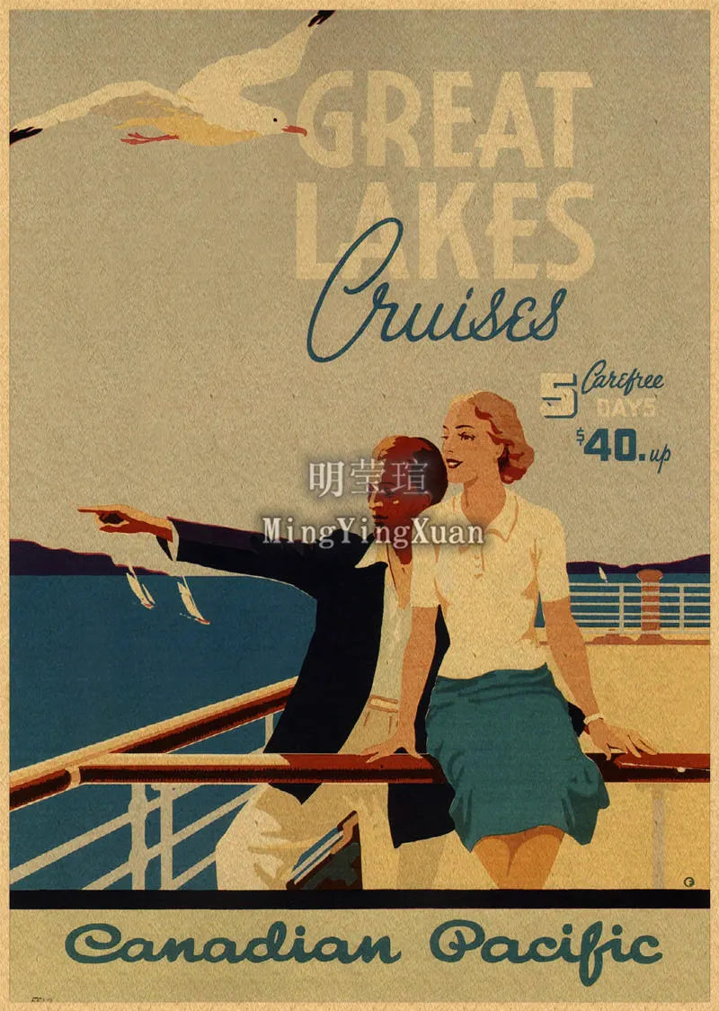 Vintage Travel Poster Wall Art | Kraft Paper Retro City Print Wall Art Poster Axl 9 42x30cm