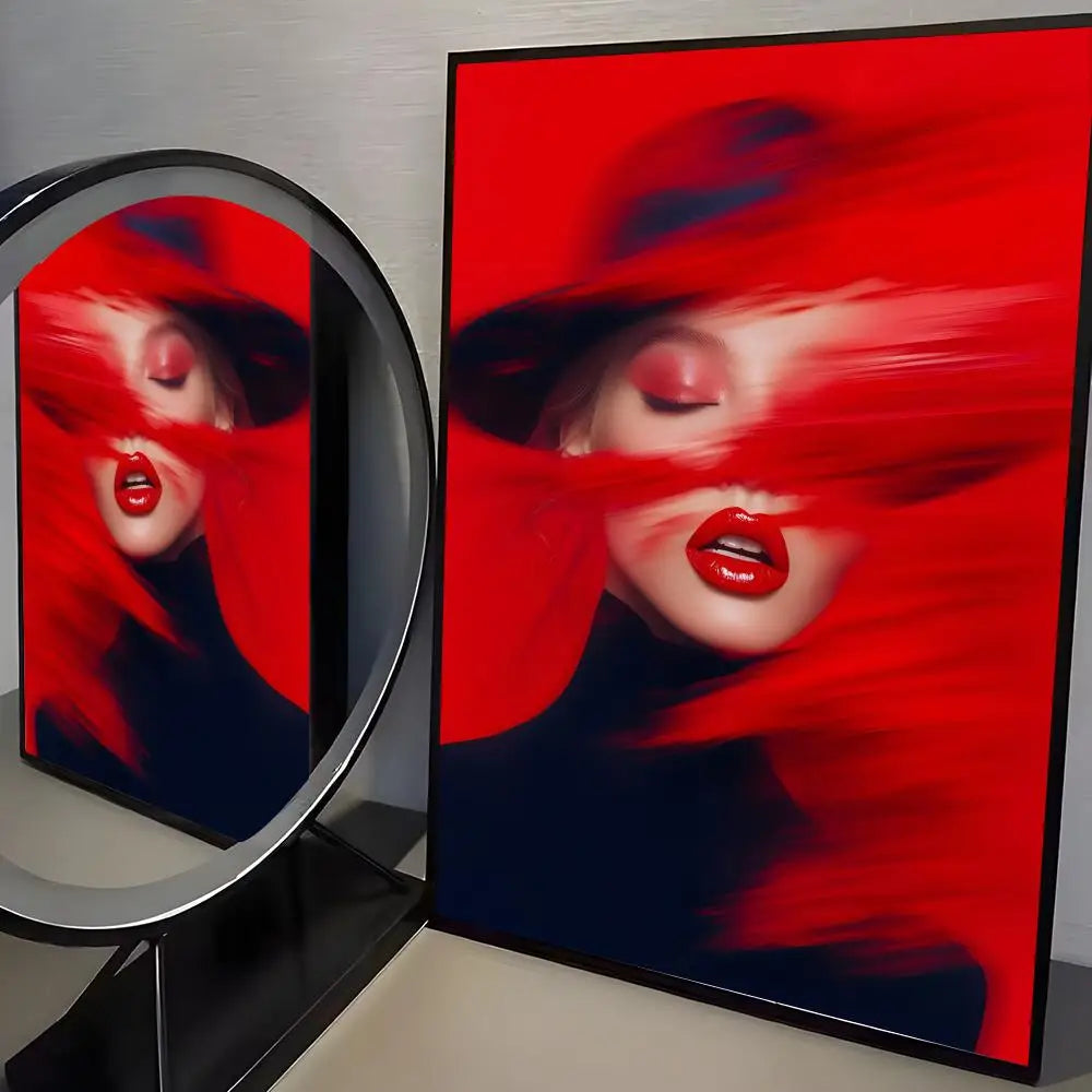 Red Lips Self-Adhesive Wall Poster | Modern Art Sticker Décor Wall Art Sticker Axl Black15 15X20cmNoframe