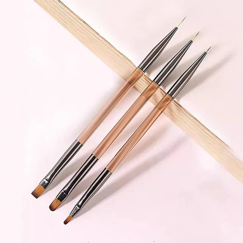 3-Piece Dual-End Nail Art Brush Set – Gel Gradient & Line Pen Nail Art Brush Set Axl