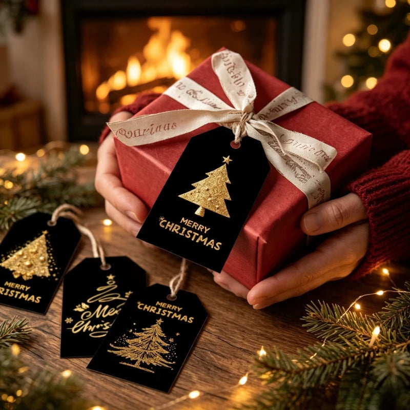 Christmas Gift Hang Tags 48/96 Pack – Black Gold Holiday Labels Holiday Gift Tags Axl