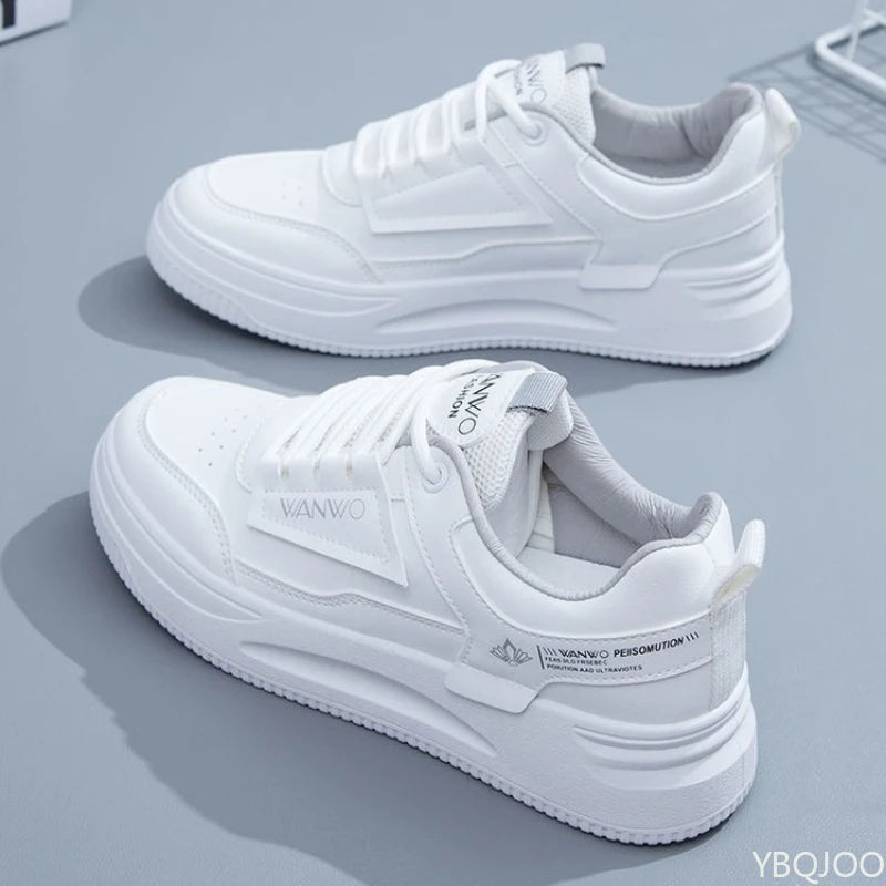 YBQJOO Women's Casual Lace-Up Sneakers – White Comfort Shoes Women's Sneakers Axl