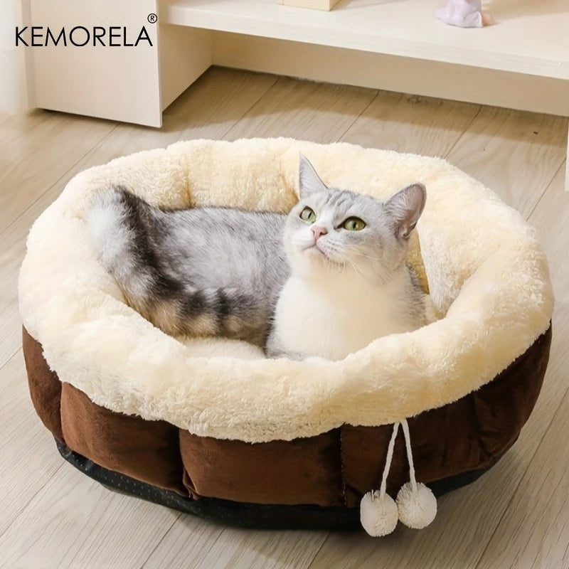 KEMORELA High Side Round Winter Cat Bed – Machine Washable Pet Bed Axl Brown M