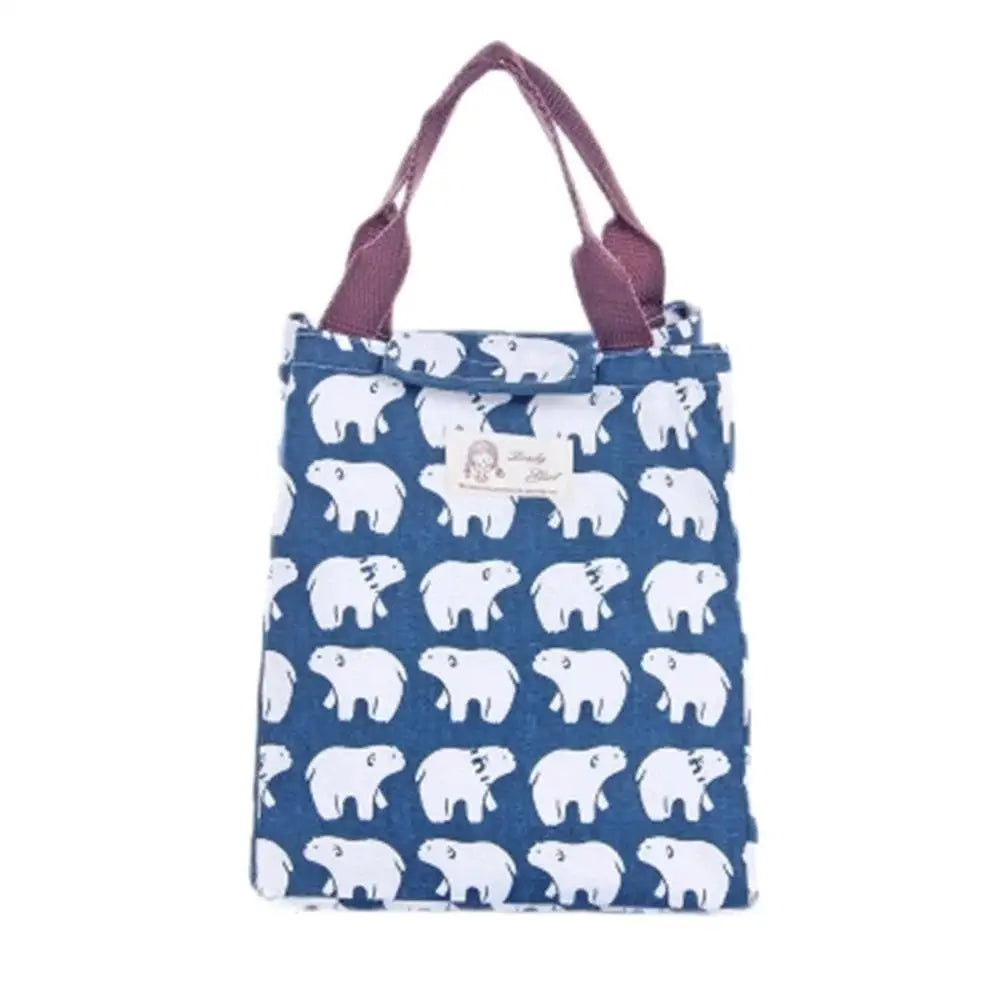 Cartoon Canvas Insulated Lunch Bag – Portable Cooler Tote Insulated Lunch Bag Axl Polar bear