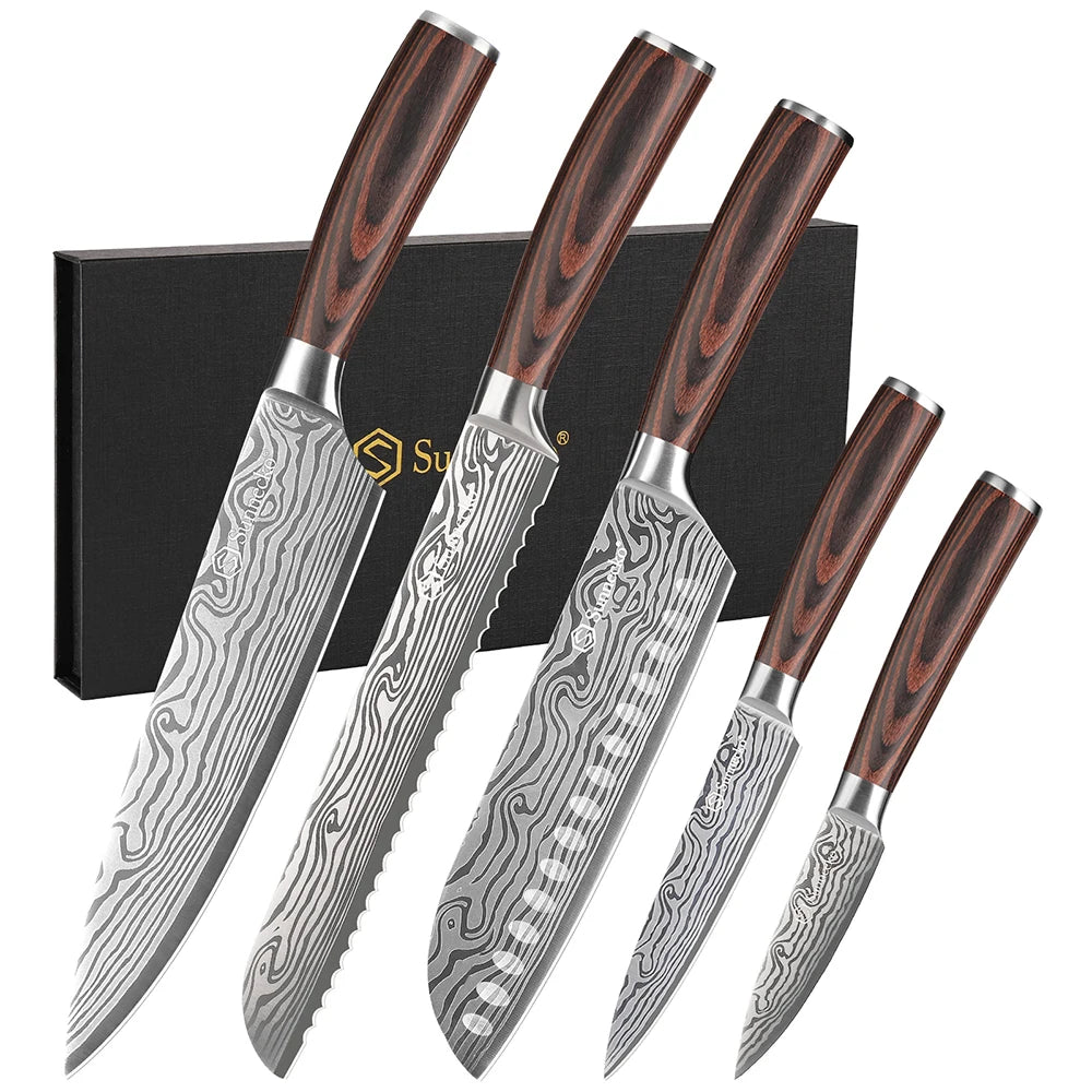 Sunnecko 6-Piece Damascus Chef's Knife Set – Ultra Sharp Chef Knife Set Axl