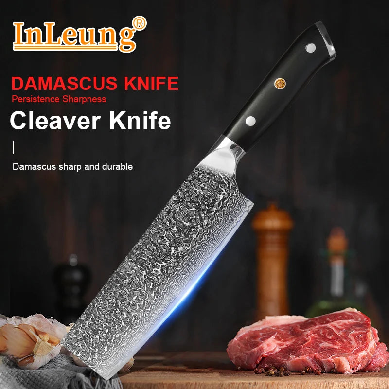 Damascus Steel Cleaver Knife – Handmade Forged Kitchen Chopper Damascus Cleaver Knife Axl
