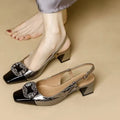 Women's Gunmetal Chunky Heel Pumps | Patent Leather Buckle Sandals Chunky Heel Pumps Axl 37 gun color