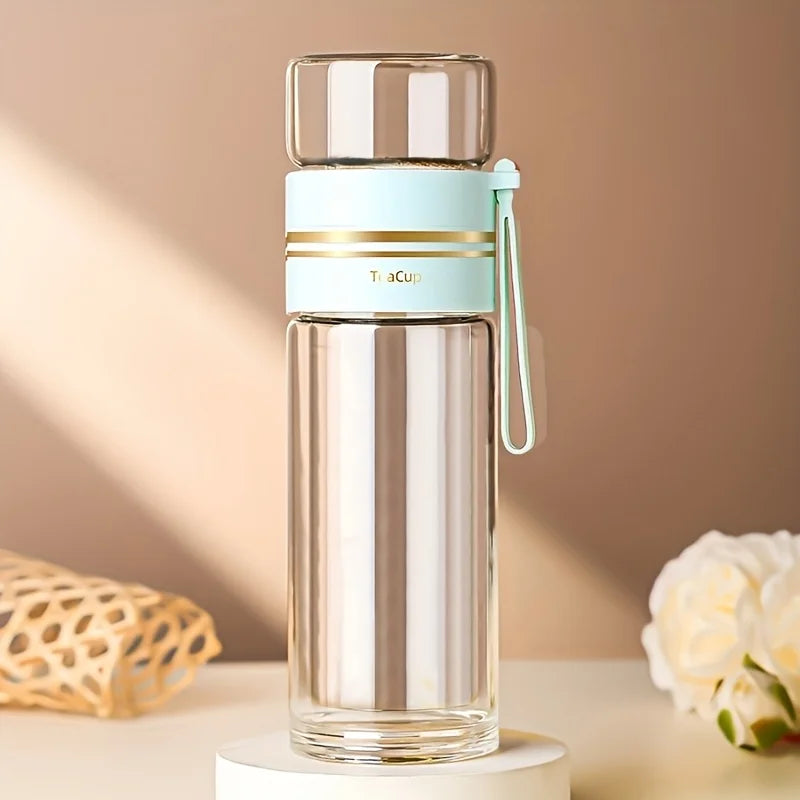 520ml Double-Walled Glass Tea Mug with Stainless Infuser Glass Tea Infuser Mug Axl Light Blue 500ML